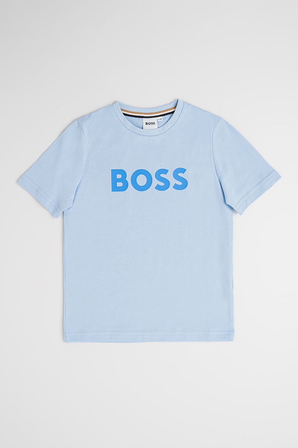 BOSS Kidswear, Tricou din bumbac cu imprimeu logo si decolteu la baza gatului, Albastru deschis, 150 CM