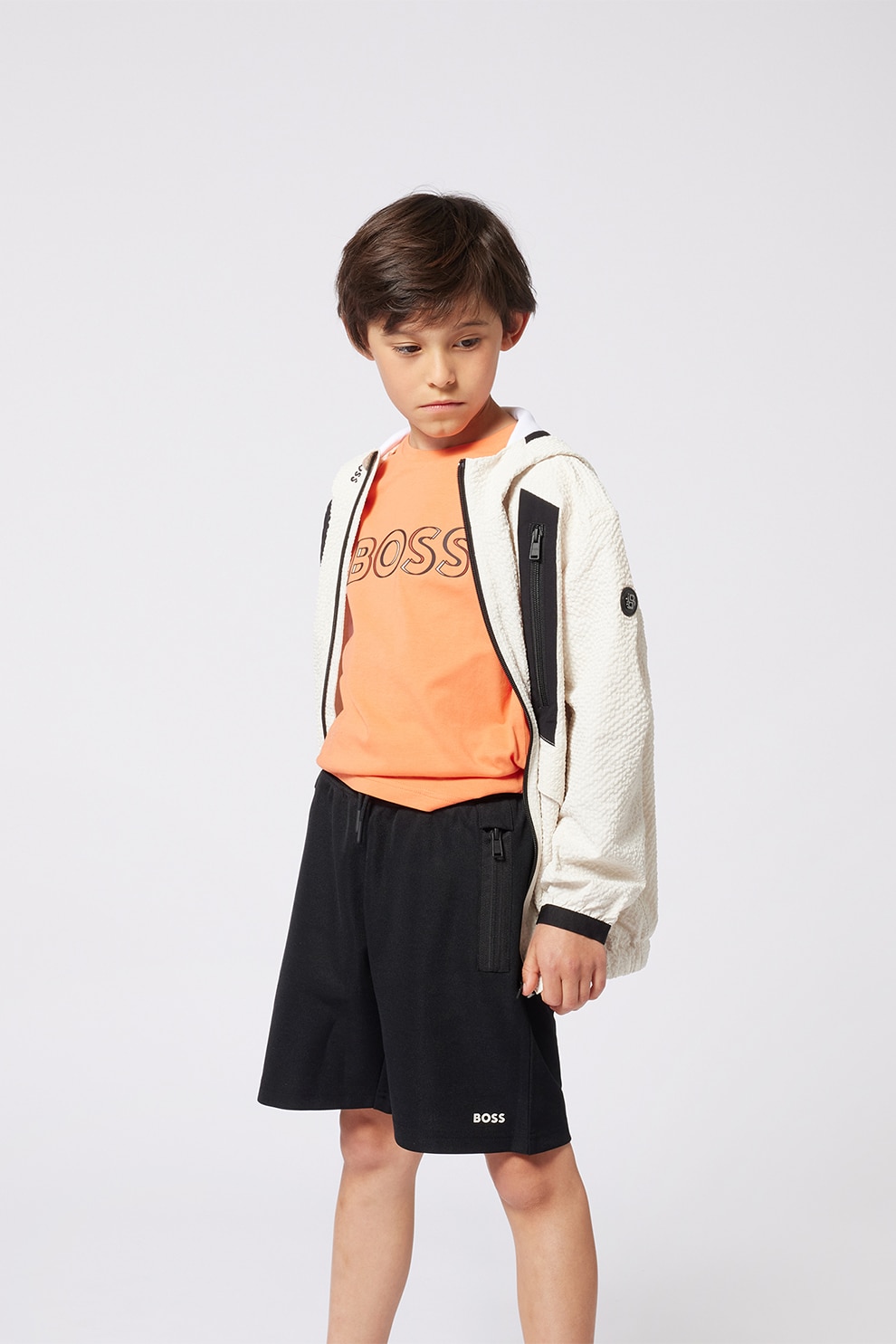 BOSS Kidswear, Tricou de bumbac cu logo, Portocaliu, 150 CM