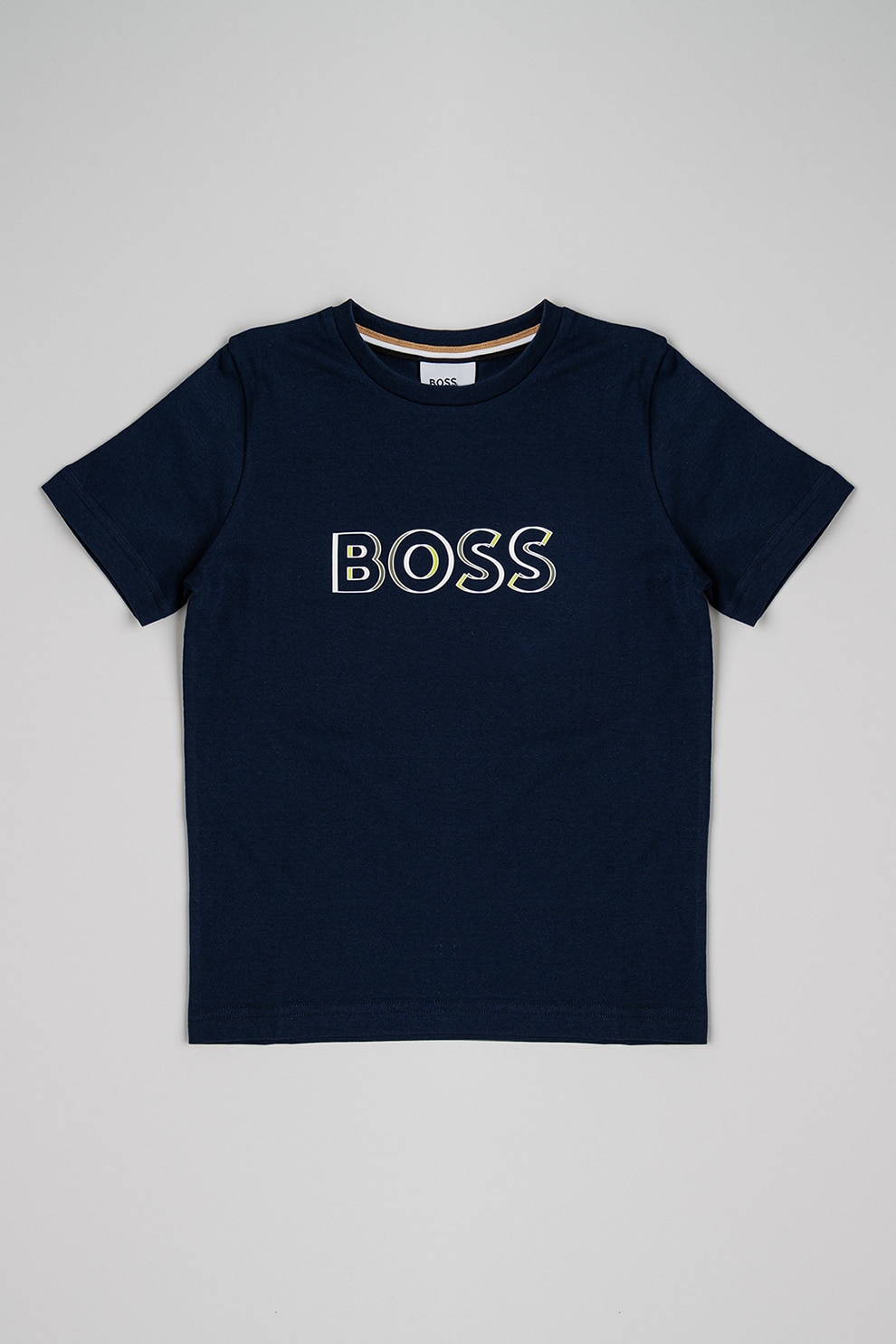 BOSS Kidswear, Tricou de bumbac cu logo, Alb, Verde, Albastru ultramarin, 126 CM
