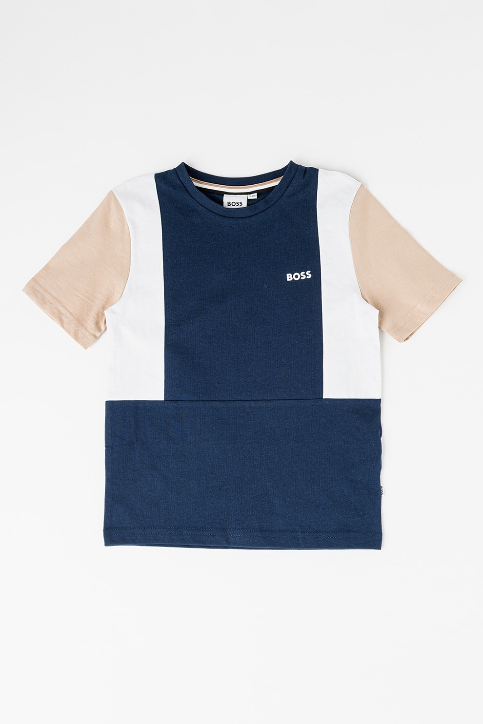 BOSS Kidswear, Tricou lejer din bumbac, Alb, Bleumarin, 150 CM