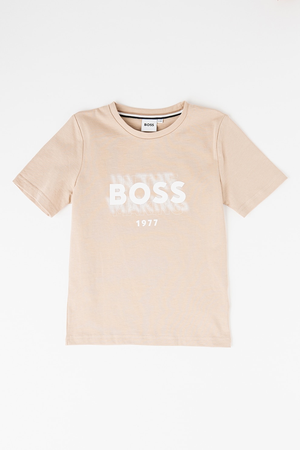 BOSS Kidswear, Tricou cu imprimeu logo, Bej inchis, 174 CM