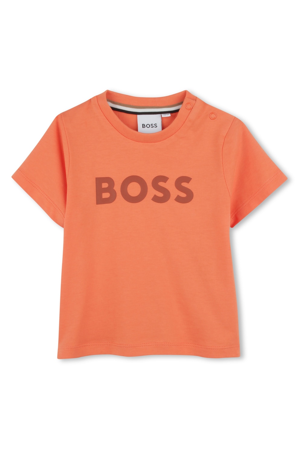 BOSS Kidswear, Tricou din bumbac cu decolteu la baza gatului, Portocaliu, 74 CM