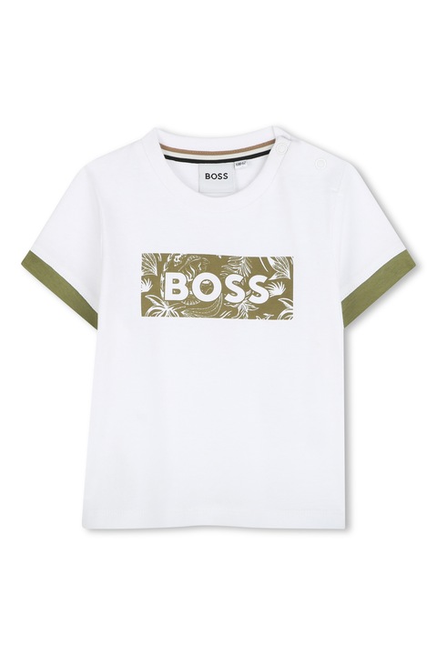 BOSS Kidswear, Tricou din bumbac cu imprimeu logo, Alb
