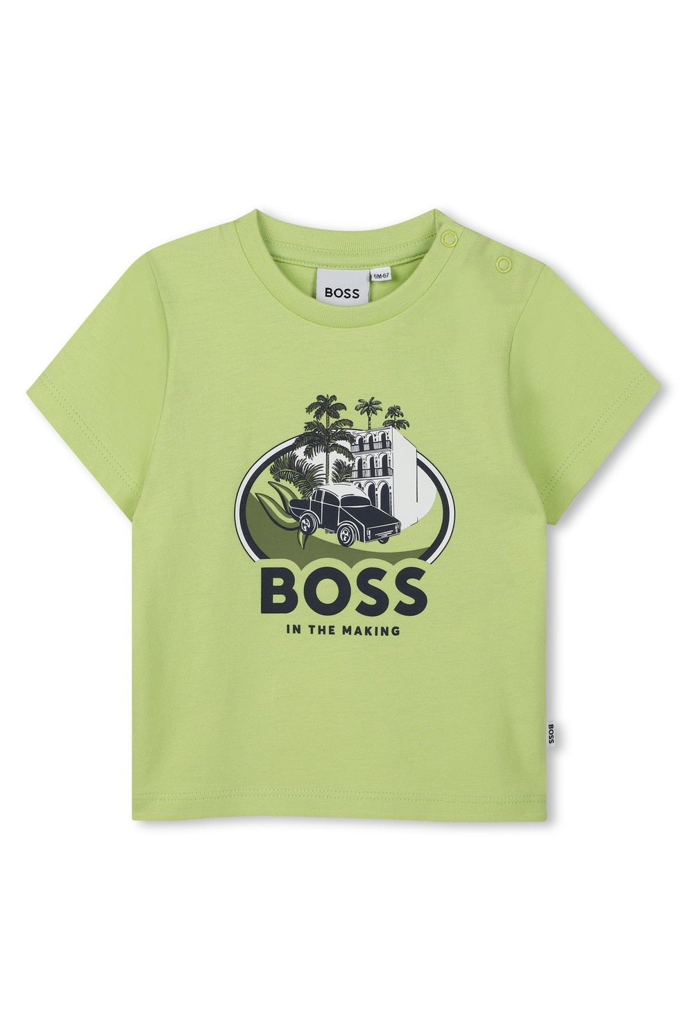 BOSS Kidswear, Tricou din bumbac cu imprimeu grafic, Verde pal, 74 CM