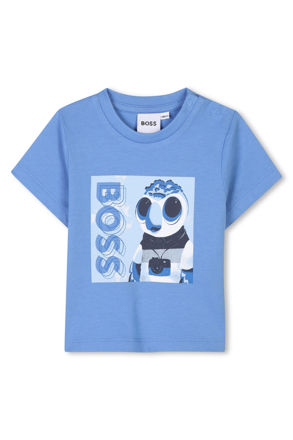 BOSS Kidswear, Tricou din bumbac cu imprimeu grafic, Albastru pastel, 74 CM