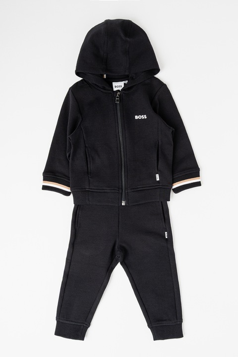 BOSS Kidswear, Set de pantaloni de trening si hanorac cu fermoar, Negru