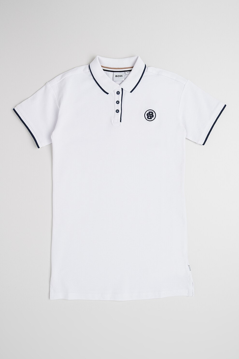 BOSS Kidswear, Rochie polo din amestec de bumbac, Alb optic, Bleumarin, 138 CM