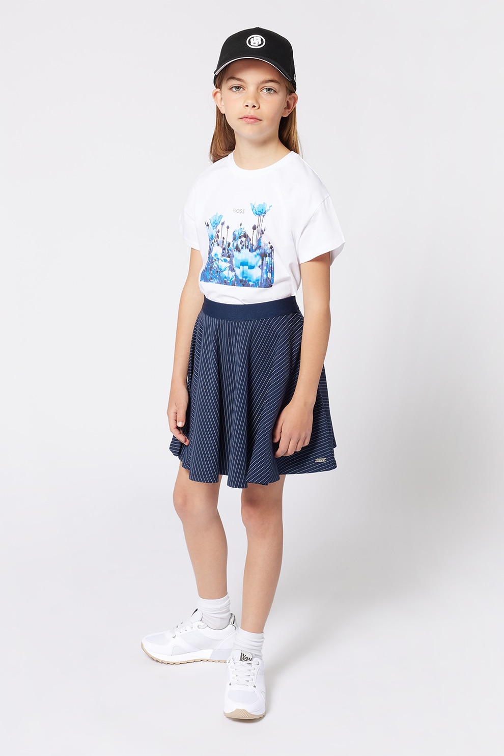BOSS Kidswear, Tricou din amestec de bumbac cu imprimeu, Alb, 162 CM