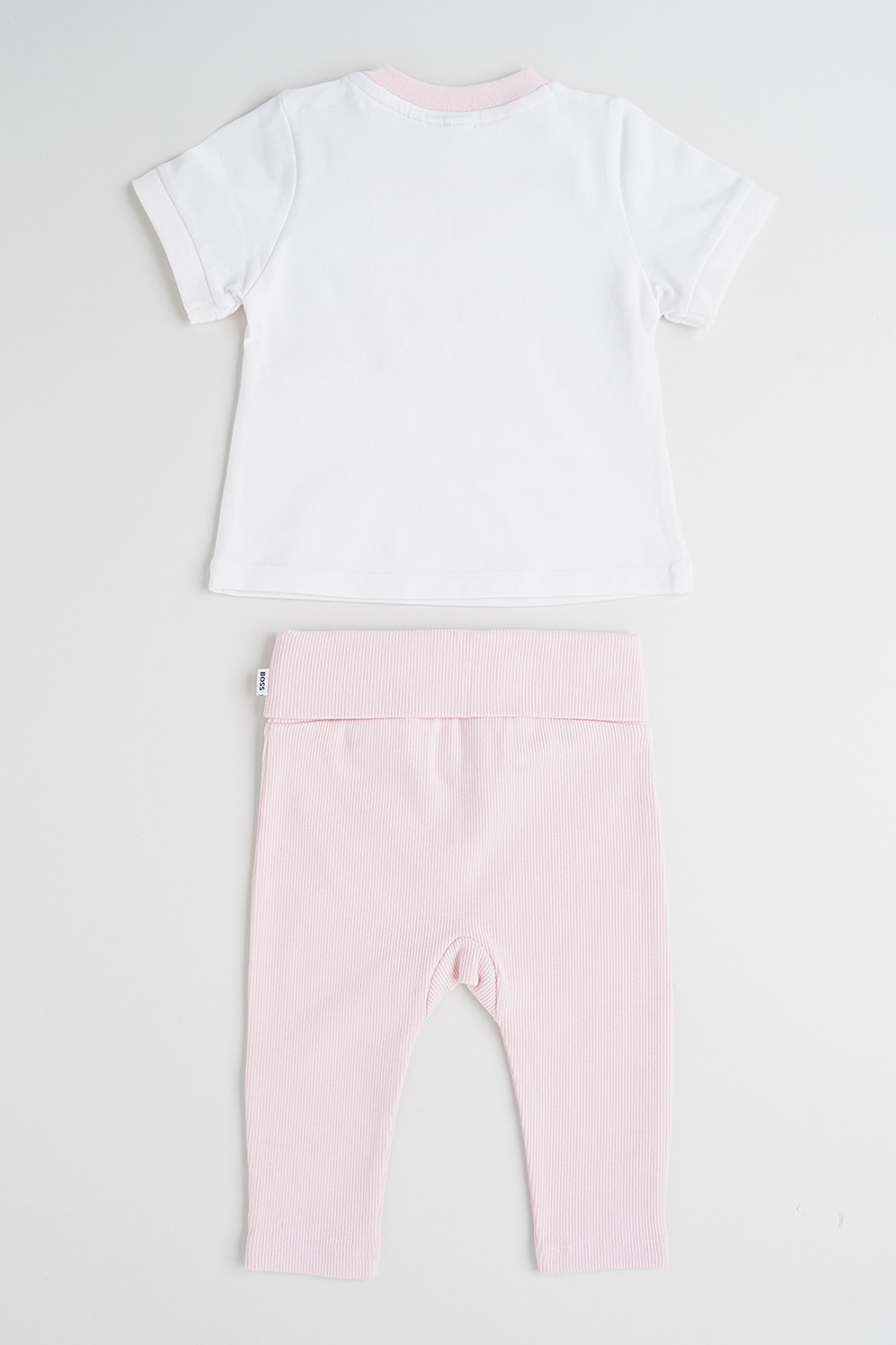 BOSS Kidswear, Set de tricou si colanti striati - 2 piese, Alb optic, Roz pal, 81 CM