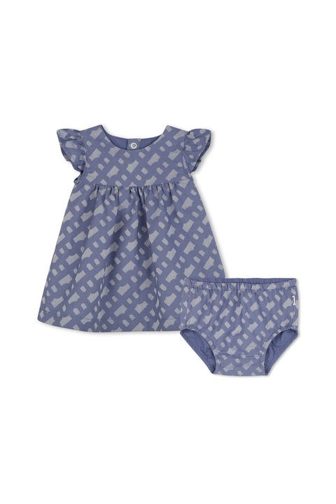 BOSS Kidswear, Set de rochie si chiloti cu model - 2 piese, Albastru prafuit