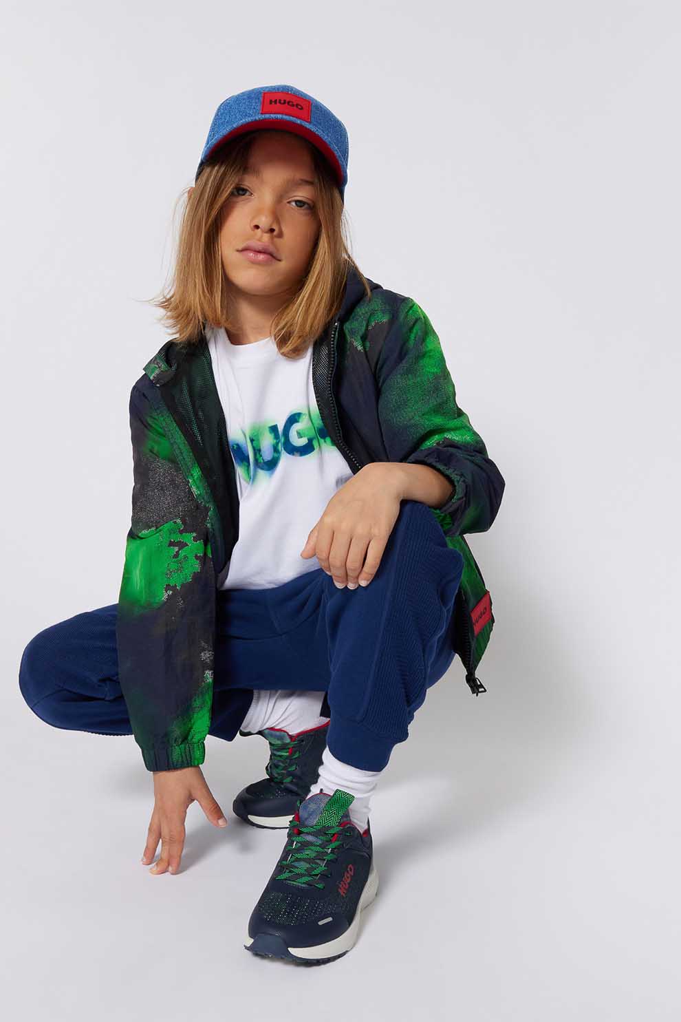 HUGO, Tricou cu logo pe piept, Alb, 174 CM