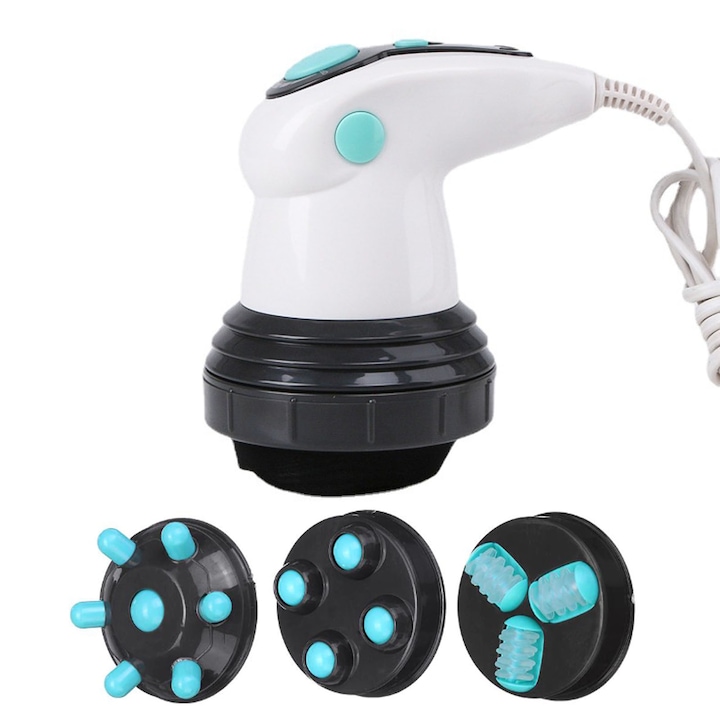 Професионален антицелулитен масажор, SINBINTA, с 4 масажни глави, инфрачервено отопление, променлива скорост, мускулна релаксация, за врат, гръб, рамене, крака, ABS пластмаса, 16x15x10см, бял