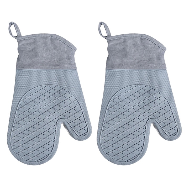 Sütőkesztyű, szilikon, hőálló, vízálló, csúszásmentes, pamuttal bélelt, szürke