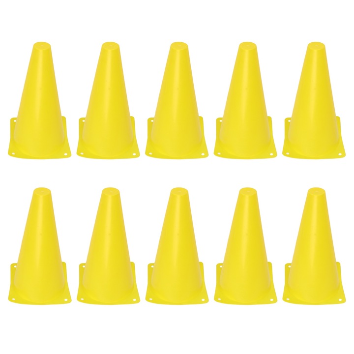 Set 10 conuri de antrenament pentru fotbal, 23cm, galben