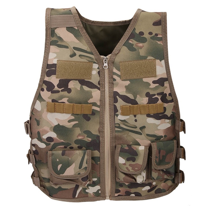 Vesta de antrenament pentru copii, din nylon, camuflaj CP, ajustabila, multipozitii, marime S
