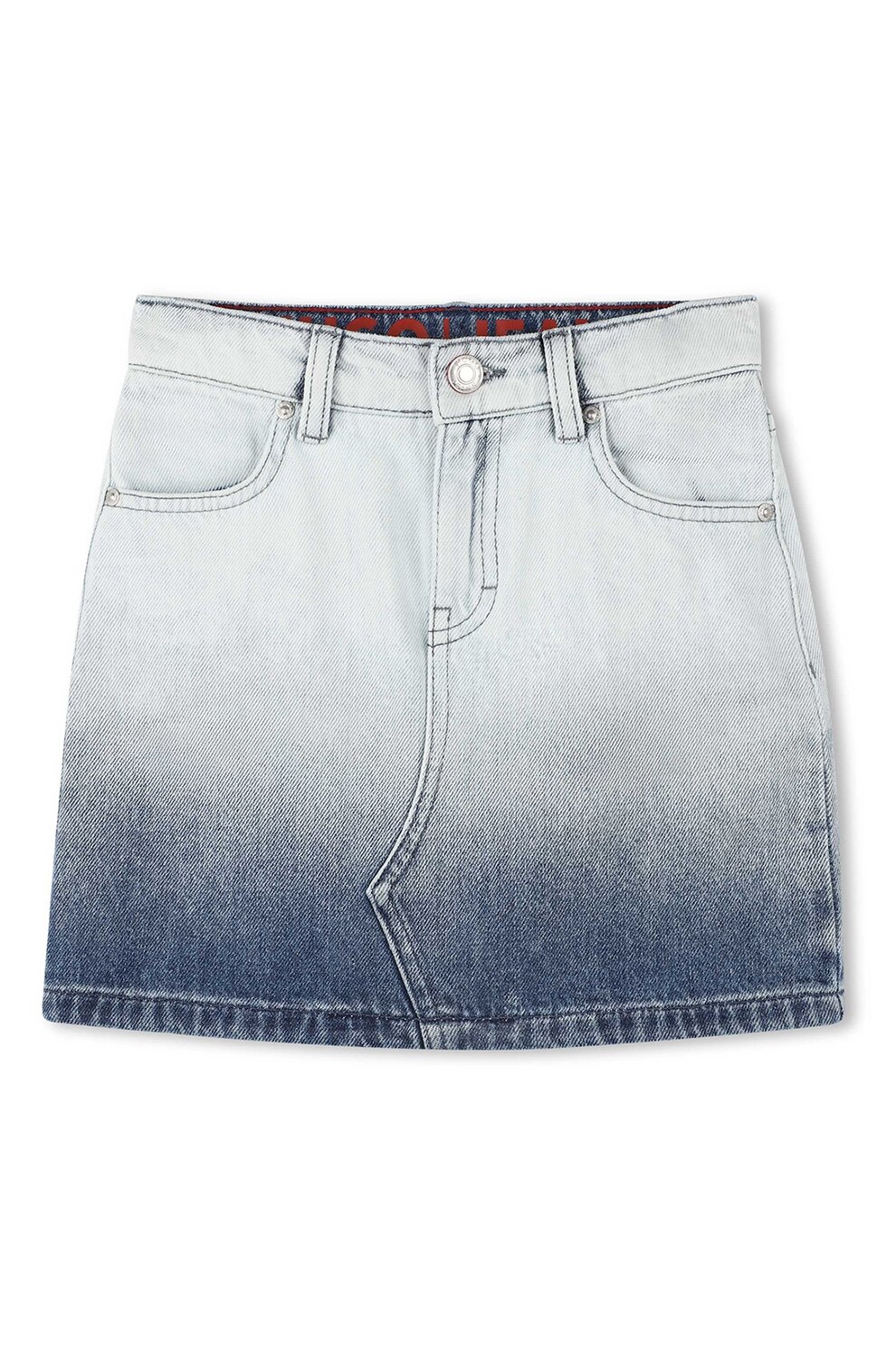HUGO, Fusta scurta din denim cu model in degradeu, Alb murdar, Albastru, 162 CM