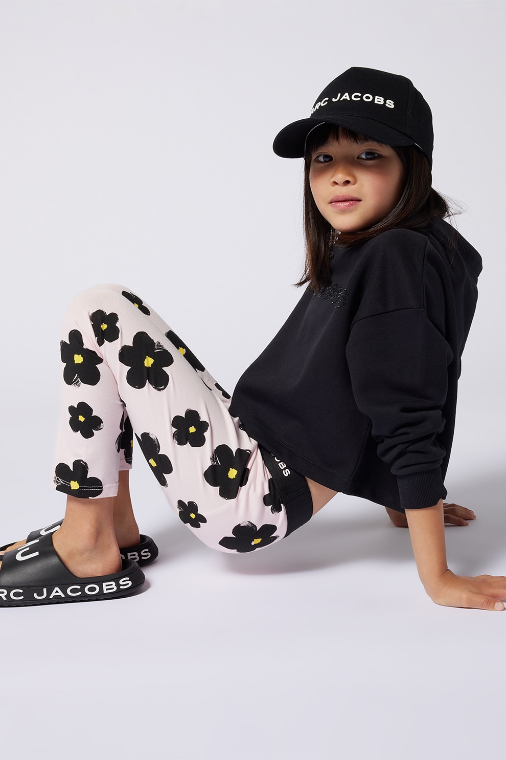 Marc Jacobs, Colanti cu imprimeu floral, Negru, Galben, Roz pal, 162 CM