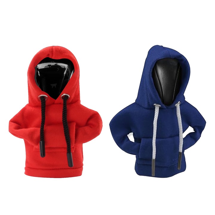 Комплект от 2 декорации за копче за превключване на скоростите, SINBINTA, универсално покритие в стил суичър, лесно за почистване, лесен монтаж, за VW, Mercedes, Dacia, BMW и др., полиестер, 9*8*16,5 см, червено/синьо