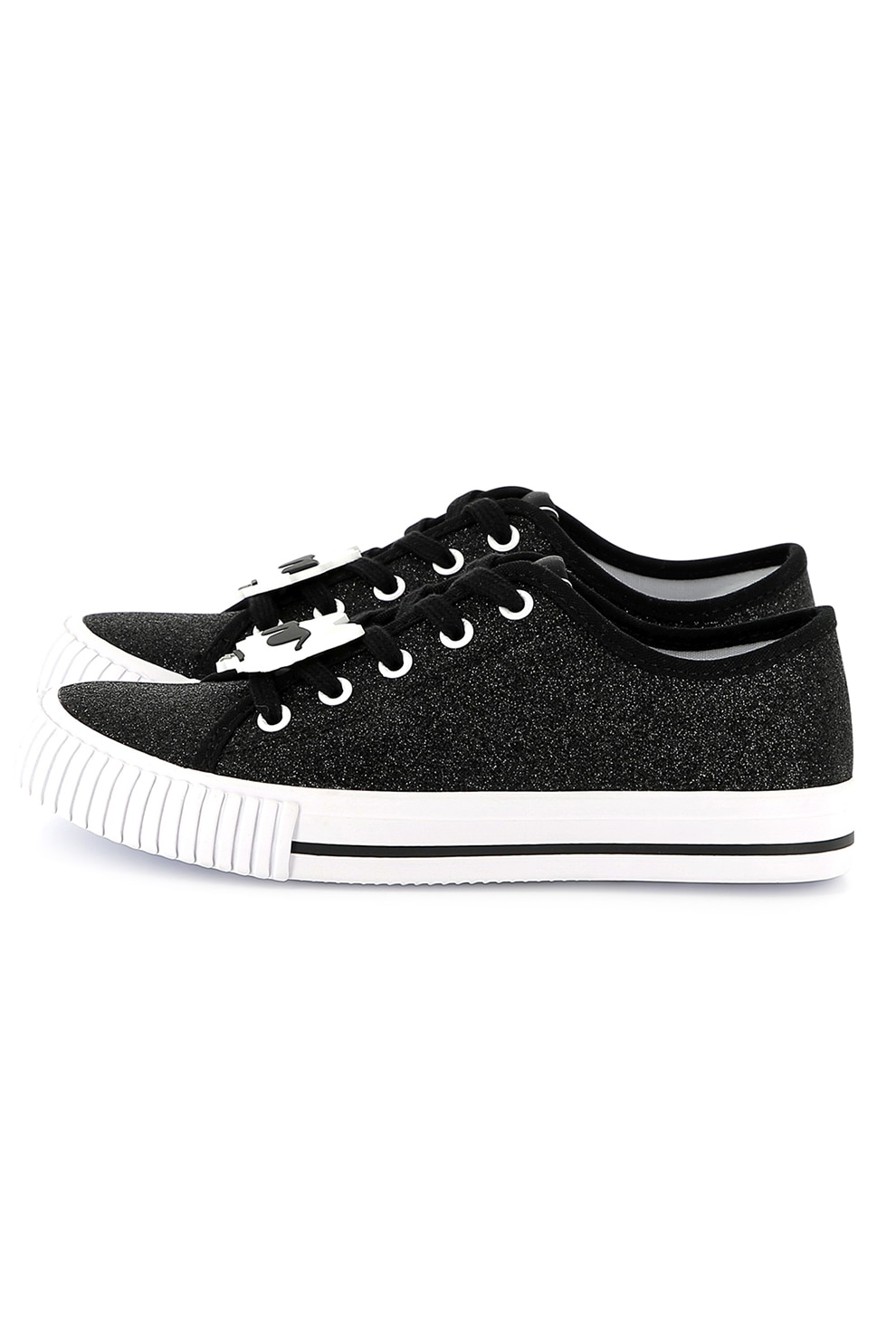 KARL LAGERFELD KIDS, Pantofi sport cu aspect stralucitor si logo, Alb, Negru, 35 EU