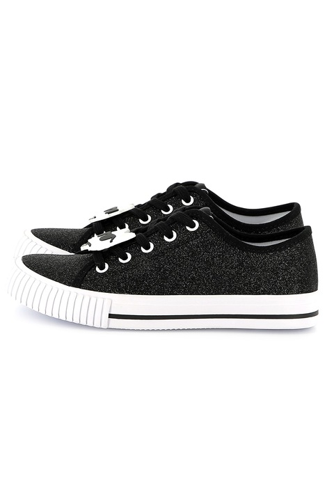 KARL LAGERFELD KIDS, Pantofi sport cu aspect stralucitor si logo, Alb/Negru