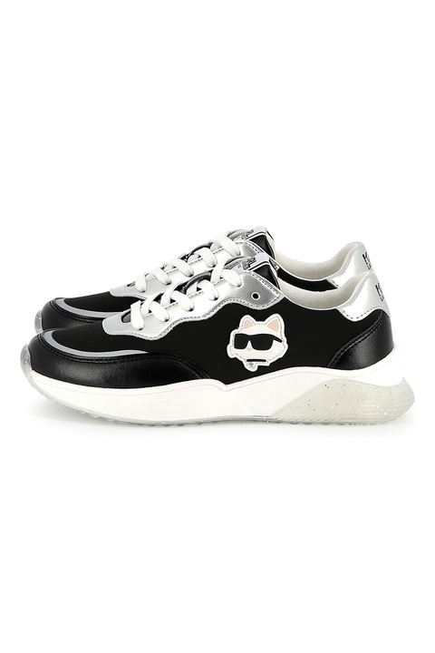 KARL LAGERFELD KIDS, Pantofi sport din piele ecologica cu logo, Negru/Argintiu