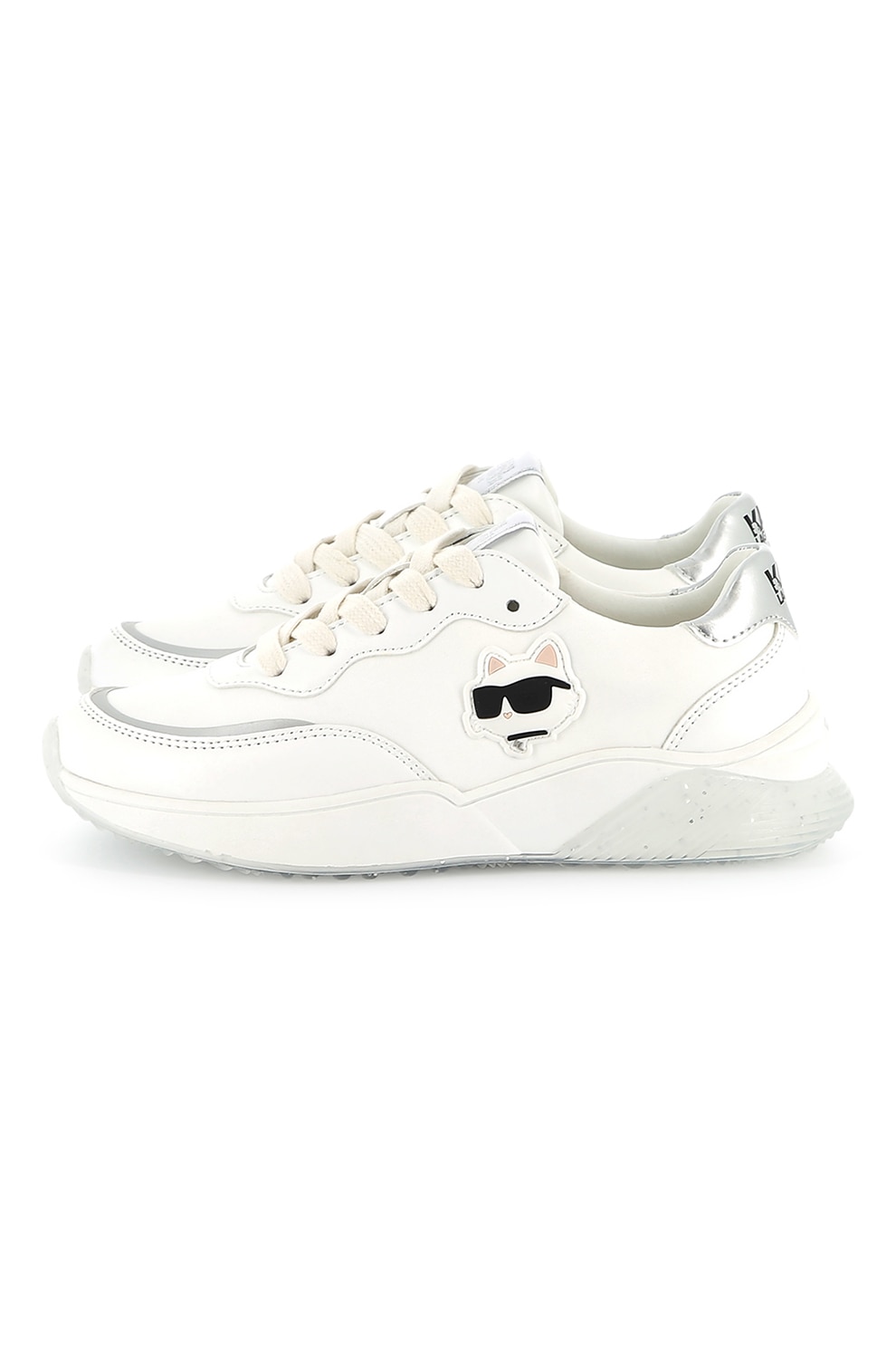 KARL LAGERFELD KIDS, Pantofi sport din piele ecologica cu logo, Alb fildes, Argintiu, 39 EU