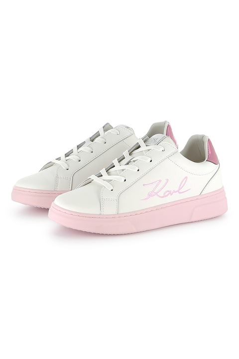 KARL LAGERFELD KIDS, Pantofi sport din piele cu logo, Alb fildes/Roz pastel