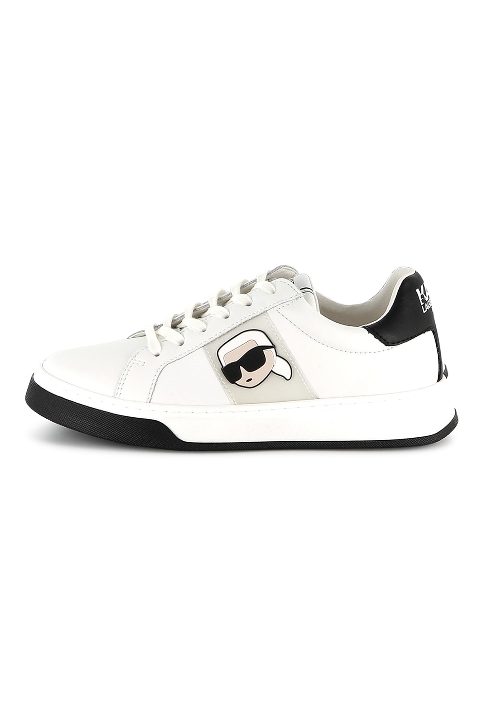 KARL LAGERFELD KIDS, Pantofi sport din piele cu logo, Alb fildes, Negru, 38 EU