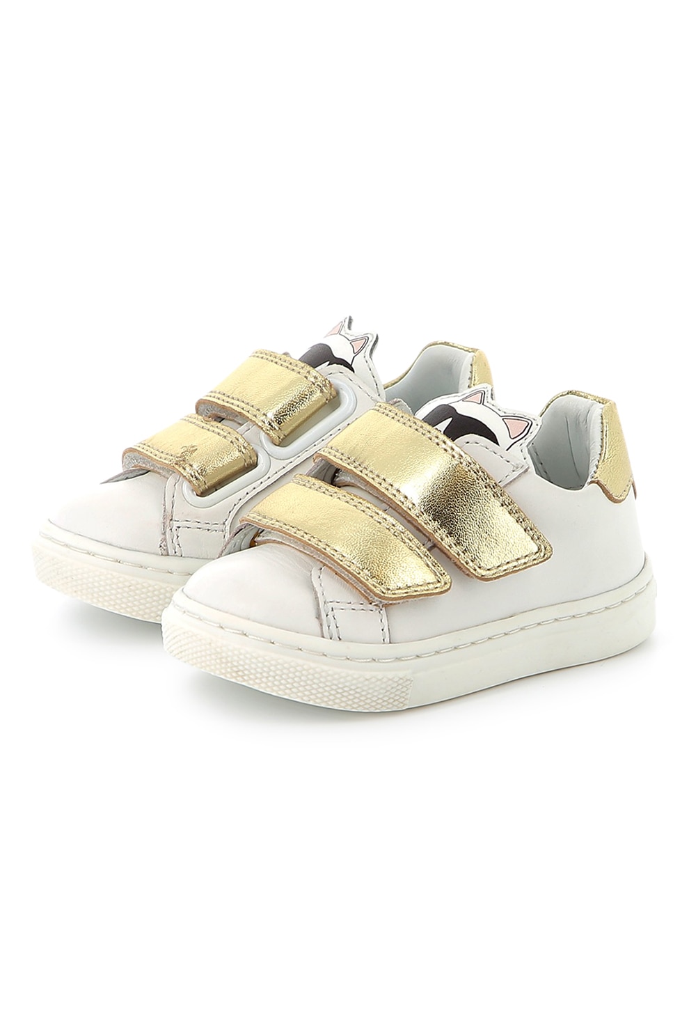 KARL LAGERFELD KIDS, Pantofi sport din piele cu logo, Auriu, Alb murdar, 21 EU