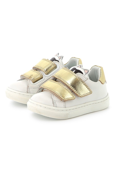 KARL LAGERFELD KIDS, Pantofi sport din piele cu logo, Auriu/Alb murdar
