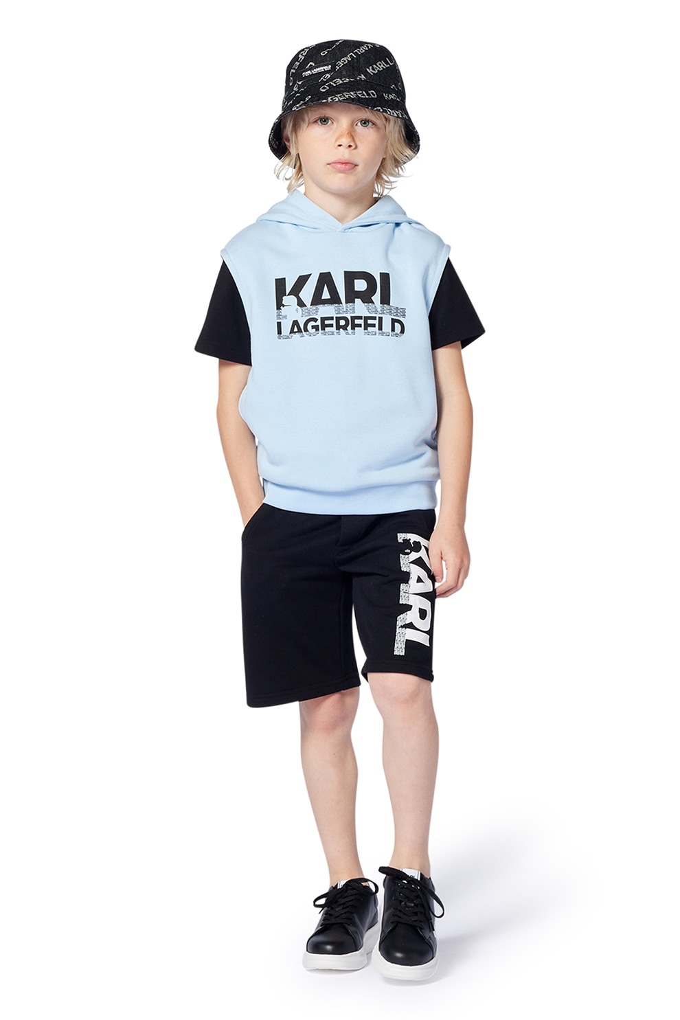 KARL LAGERFELD KIDS, Tricou din bumbac cu imprimeu logo, Alb, Negru, 174 CM