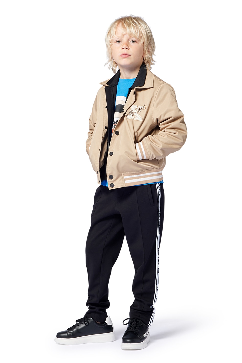 KARL LAGERFELD KIDS, Tricou din bumbac cu imprimeu, Alb, Albastru royal, 114 CM