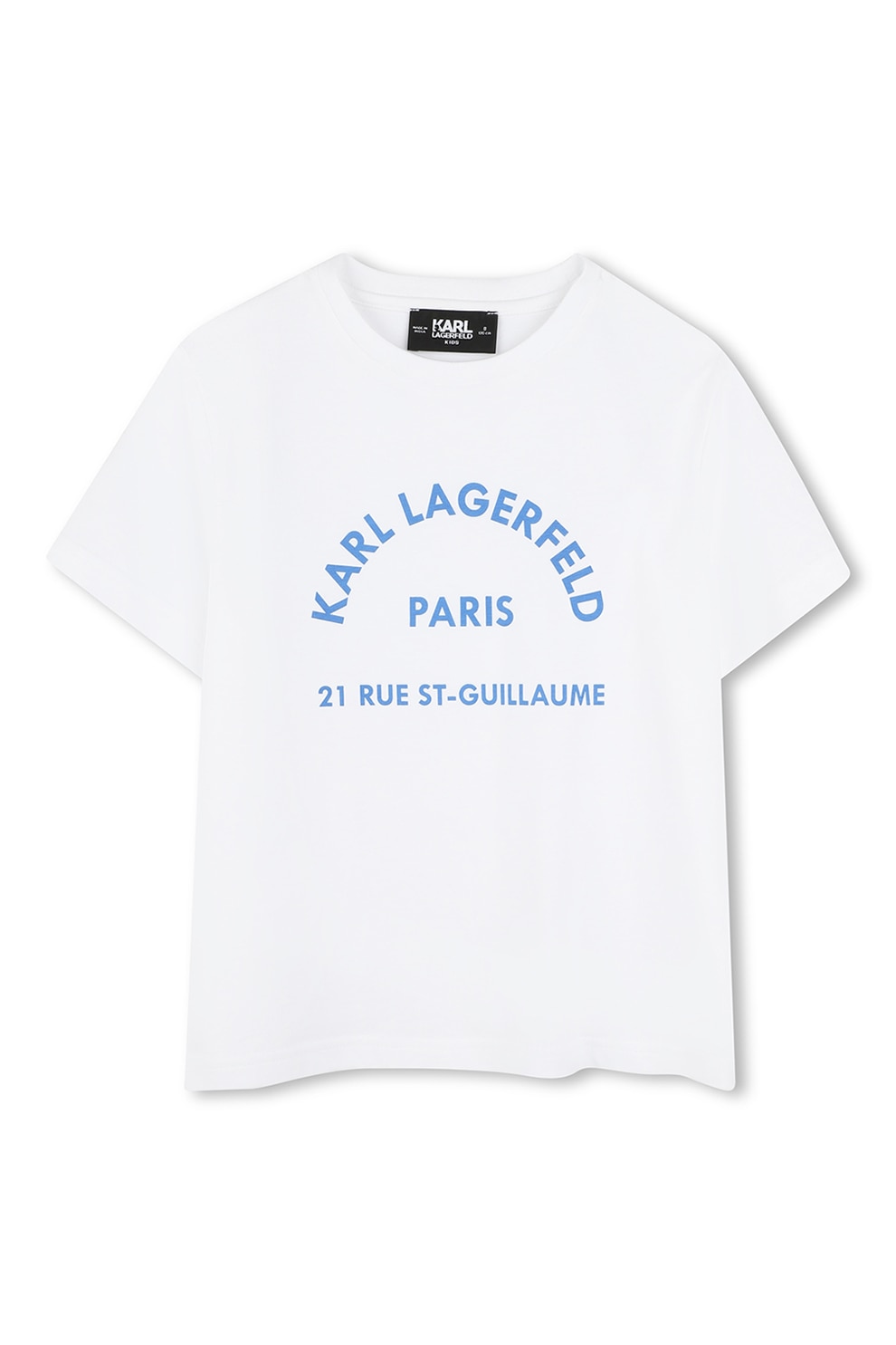 KARL LAGERFELD KIDS, Tricou din bumbac cu imprimeu logo, Alb optic, Albastru deschis, 174 CM