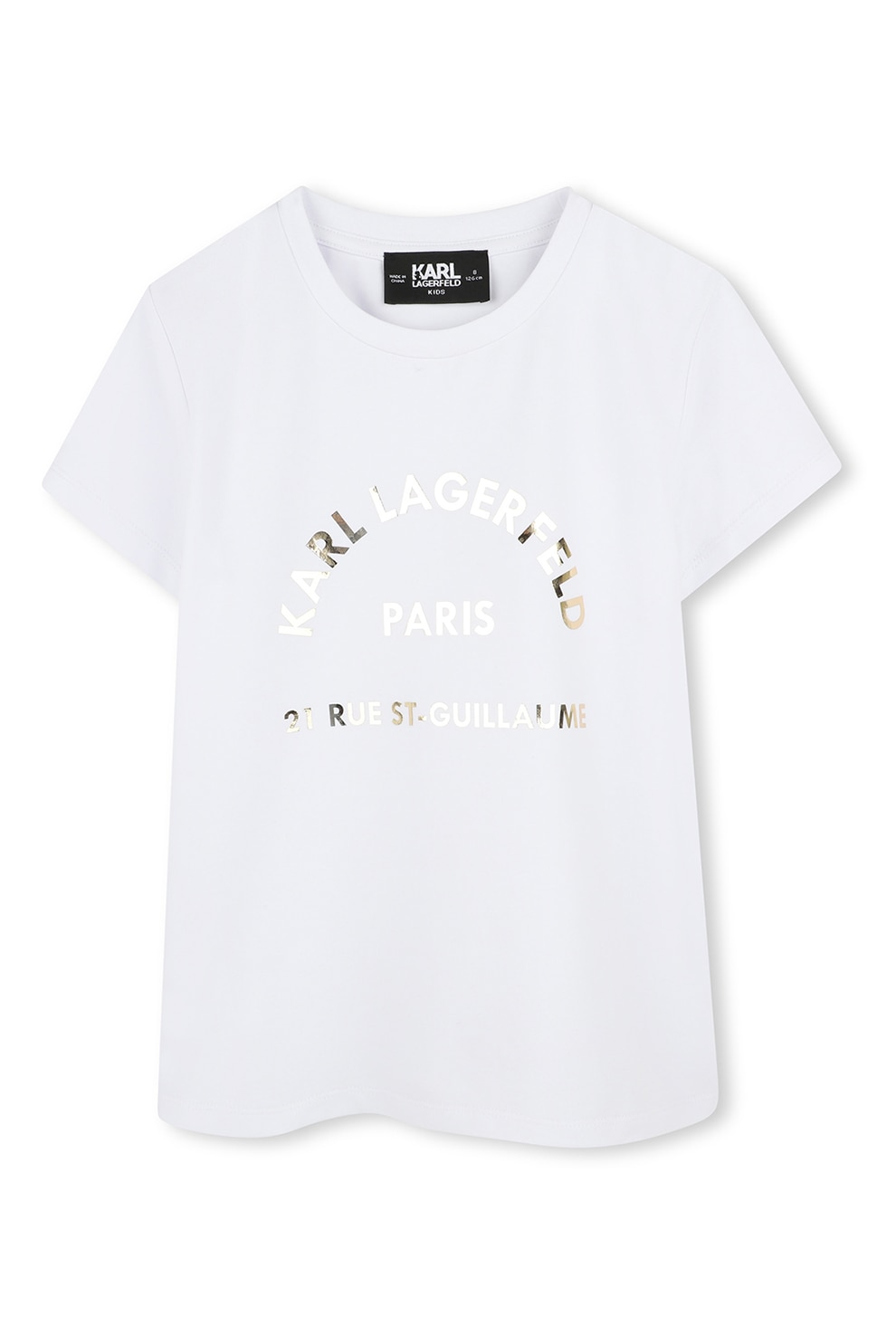 KARL LAGERFELD KIDS, Tricou din amestec de bumbac cu decolteu la baza gatului, Alb optic, Argintiu, 150 CM