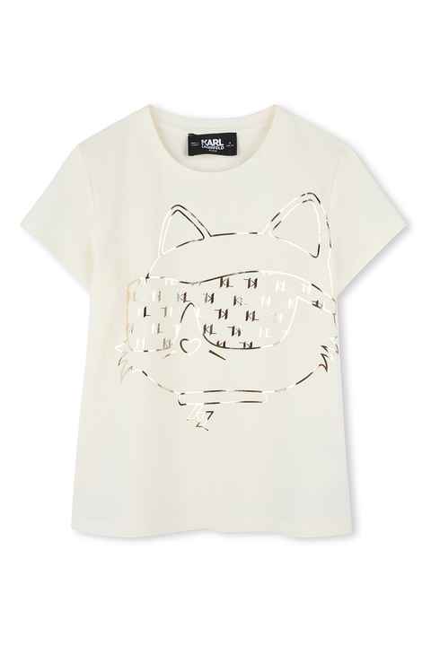 KARL LAGERFELD KIDS, Kerek nyakú pamuttartalmú póló, Aranyszín/Krémszín
