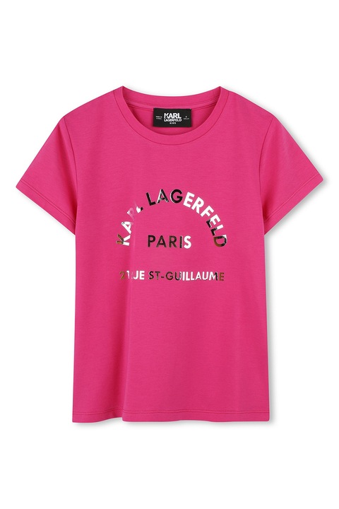 KARL LAGERFELD KIDS, Kerek nyakú pamuttartalmú póló, Élénk rózsaszín