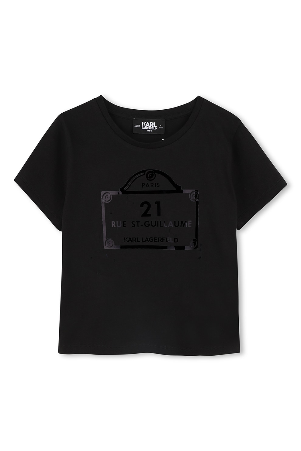 KARL LAGERFELD KIDS, Tricou din bumbac cu imprimeu logo, Negru, 156 CM