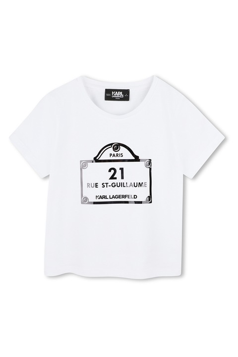 KARL LAGERFELD KIDS, Tricou din bumbac cu imprimeu logo, Negru/Alb optic