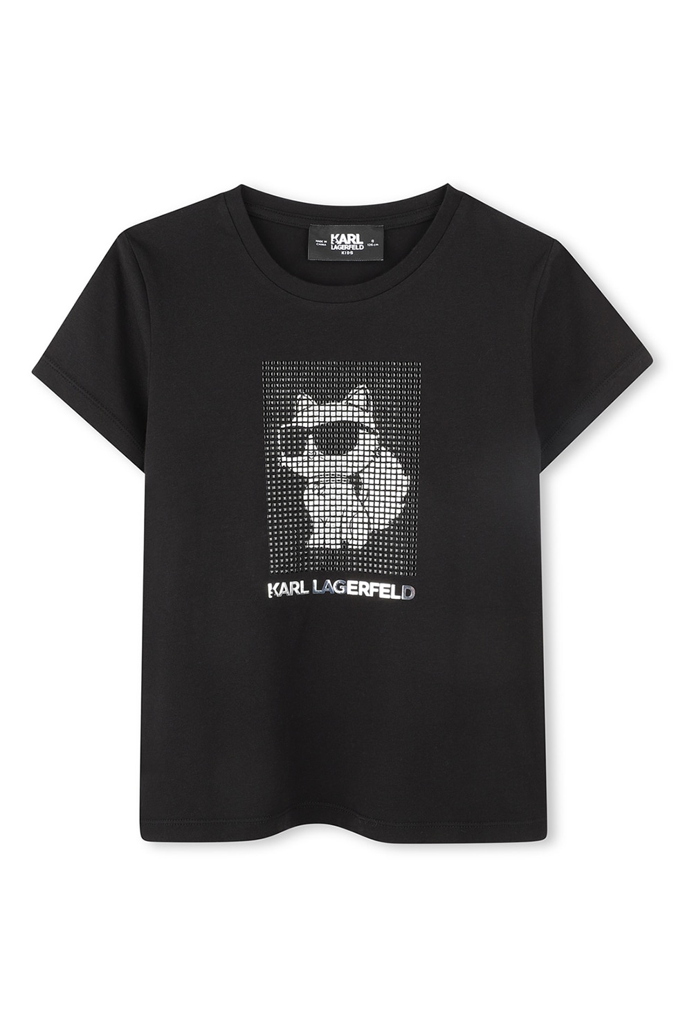 KARL LAGERFELD KIDS, Tricou din amestec de modal cu aplicatii din strasuri, Negru, Argintiu, 114 CM