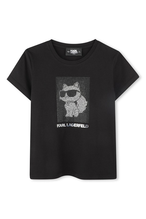 KARL LAGERFELD KIDS, Modáltartalmú póló strasszkövekkel díszítve, Fekete/Ezüstszín