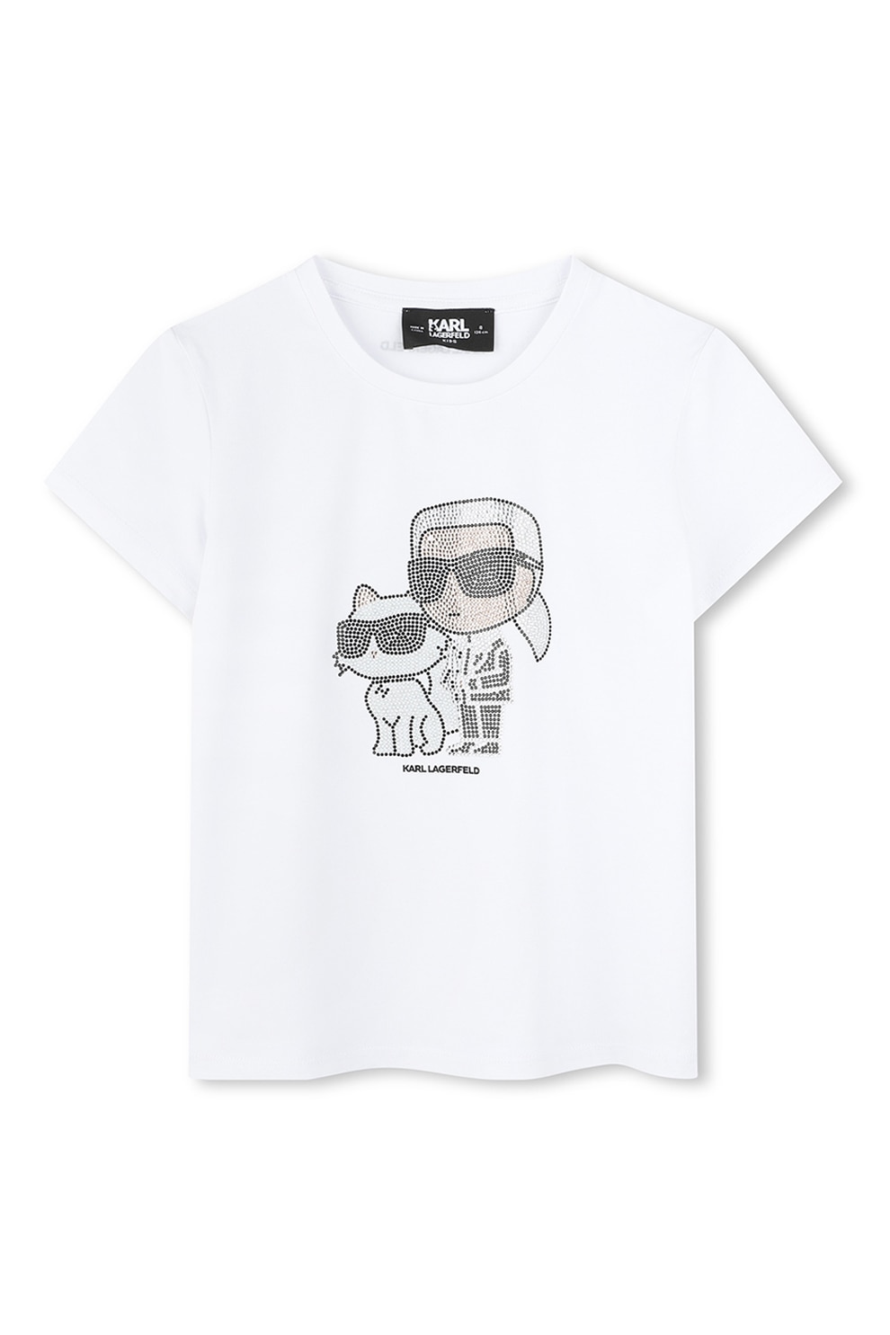 KARL LAGERFELD KIDS, Tricou din amestec de modal cu aplicatii din strasuri, Alb, 114 CM