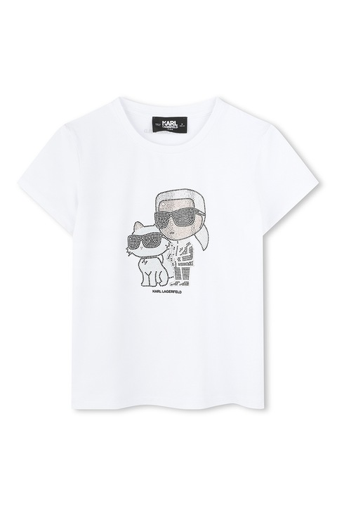 KARL LAGERFELD KIDS, Modáltartalmú póló strasszkövekkel díszítve, Fehér