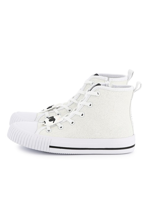 KARL LAGERFELD KIDS, Pantofi sport din material textil cu detalii logo, Alb fildes/Argintiu