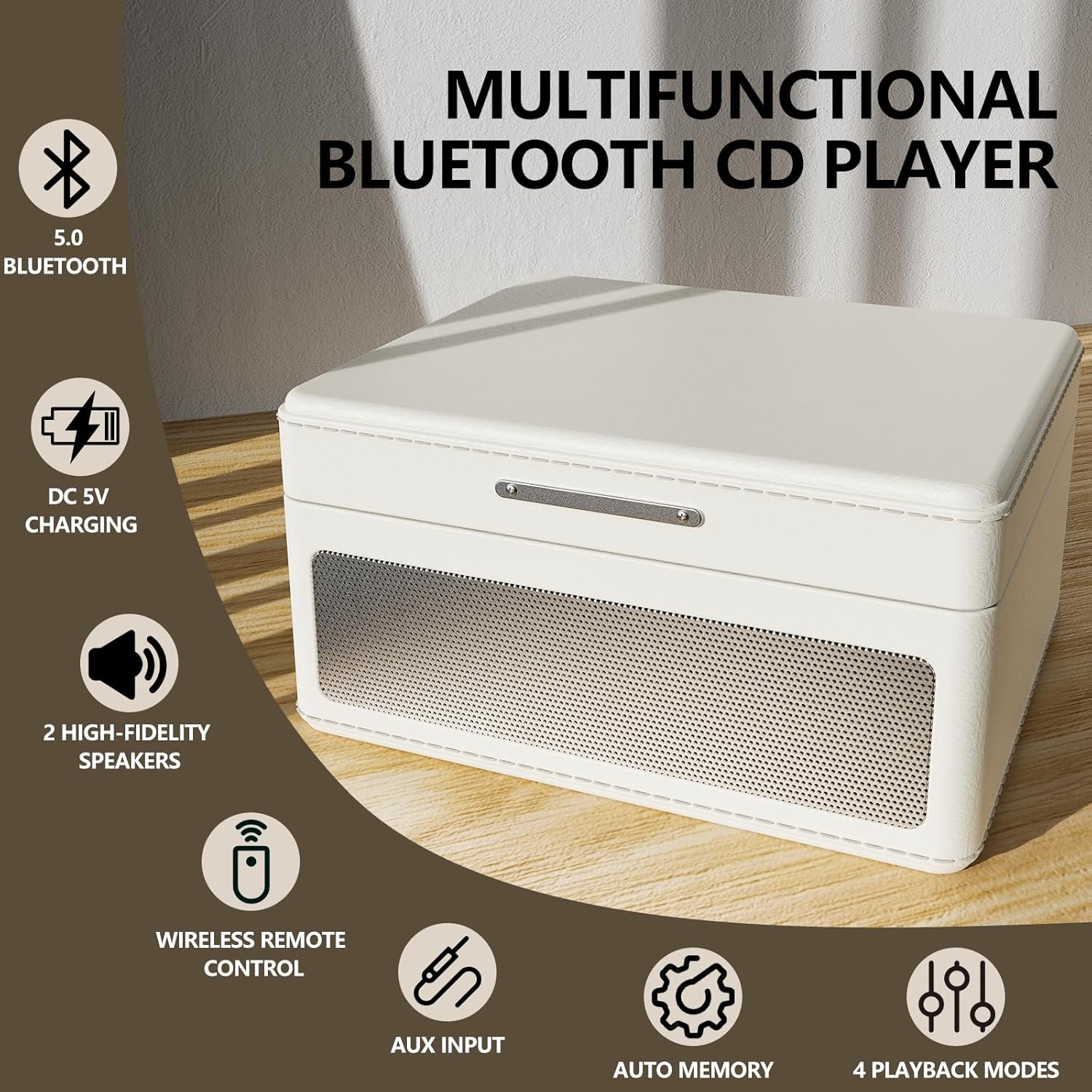 CD player portabil multifunctional, Bluetooth 5.2, Boxe HiFi