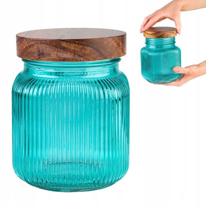 Borcan Din Sticla, Superbutelki, Turcoaz, 1000 ml, Sigur Pentru Depozitarea Alimentelor, Material Rezistent, Inaltime 14.6 cm, Latime 11.8 cm, Dimensiuni 14.6 x 11.8 x 8.4 cm