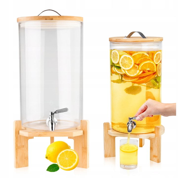 Стъклен буркан, SuperButelki, 10 л, с кран, дозатор за сокове, напитки, лимонада, прозрачен