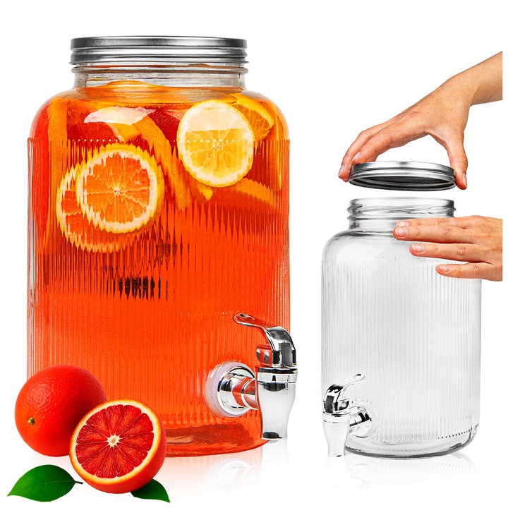 Set Borcan Din Sticla Cu Robinet Si Capac Filetat, Superbutelki, 4 Litri, Ideal Pentru Servirea Bauturilor, Limonadei, Pentru Picnic, Inaltime Cu Capac 24.5 cm, Latime 16 cm, 24.5 x 16 x 9.7 cm