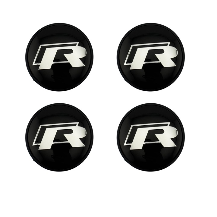 Set 4 Capace Jante Volkswagen R-Line, Negru cu Logo Argintiu, Diametru 65mm