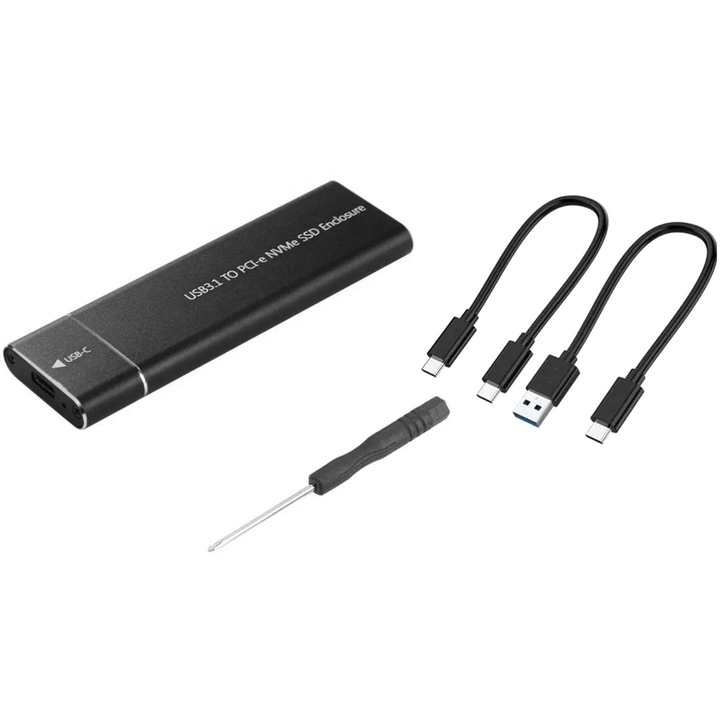 Калъф за SSD M.2 NVMe PCIe USB-C 3.1, Tradebit, 2230x2280, алуминий, USB-C кабелен комплект