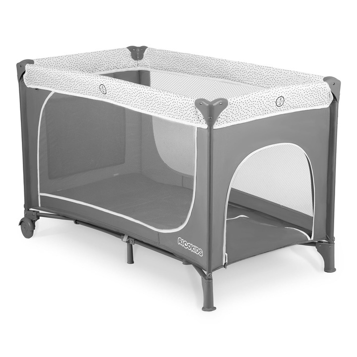 Туристическо легло Ricokids RK-241, 125x65x78см, 2 в 1, с матрак и органайзер, сиво